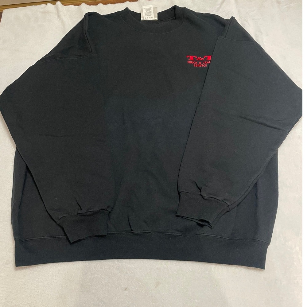 Hanes Printpro Mens 2XL Black Crewneck Sweatshirt T&T Truck Crane Service Logo